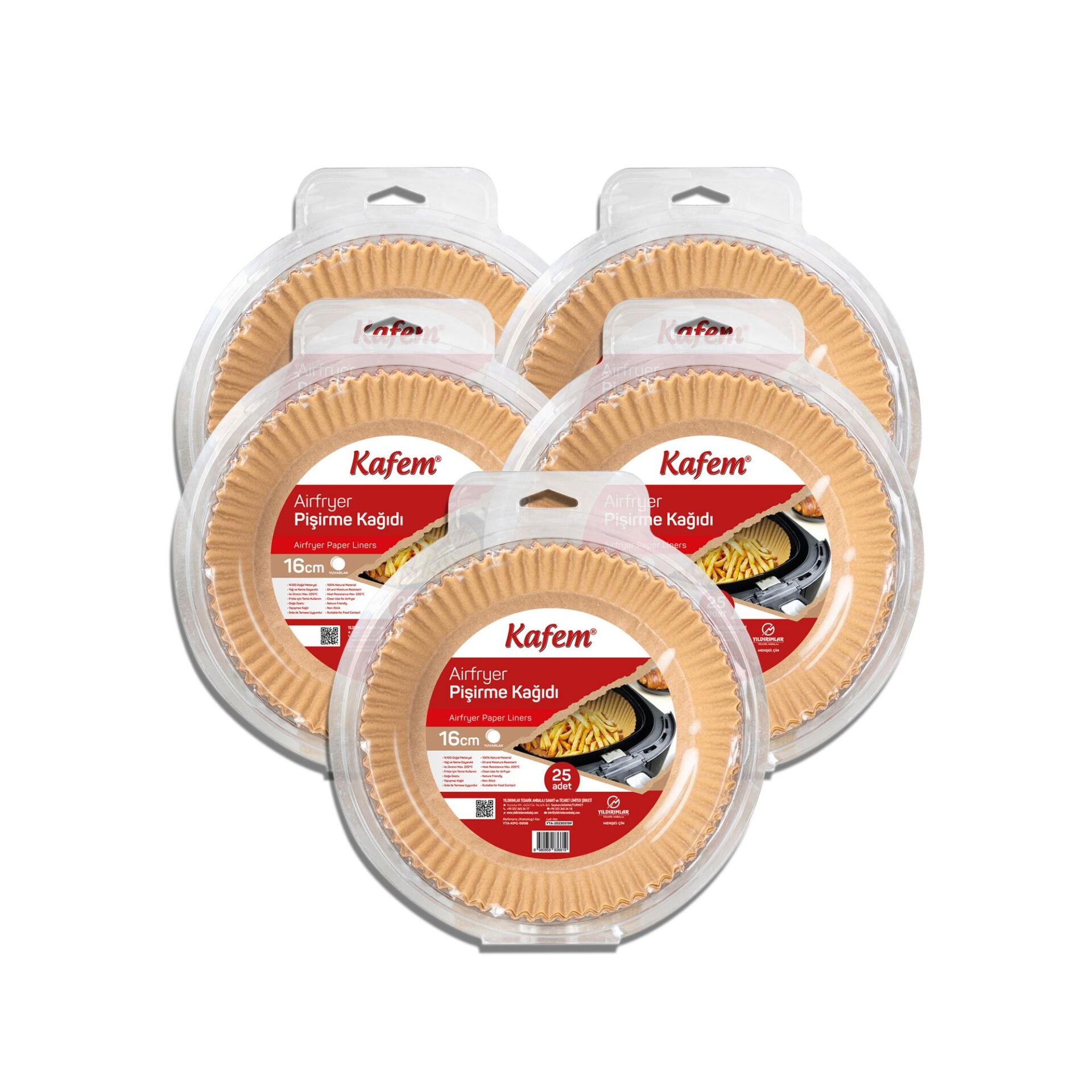Kafem Airfryer Pişirme Kağıdı Yuvarlak 16cm 25 li x 5 Paket