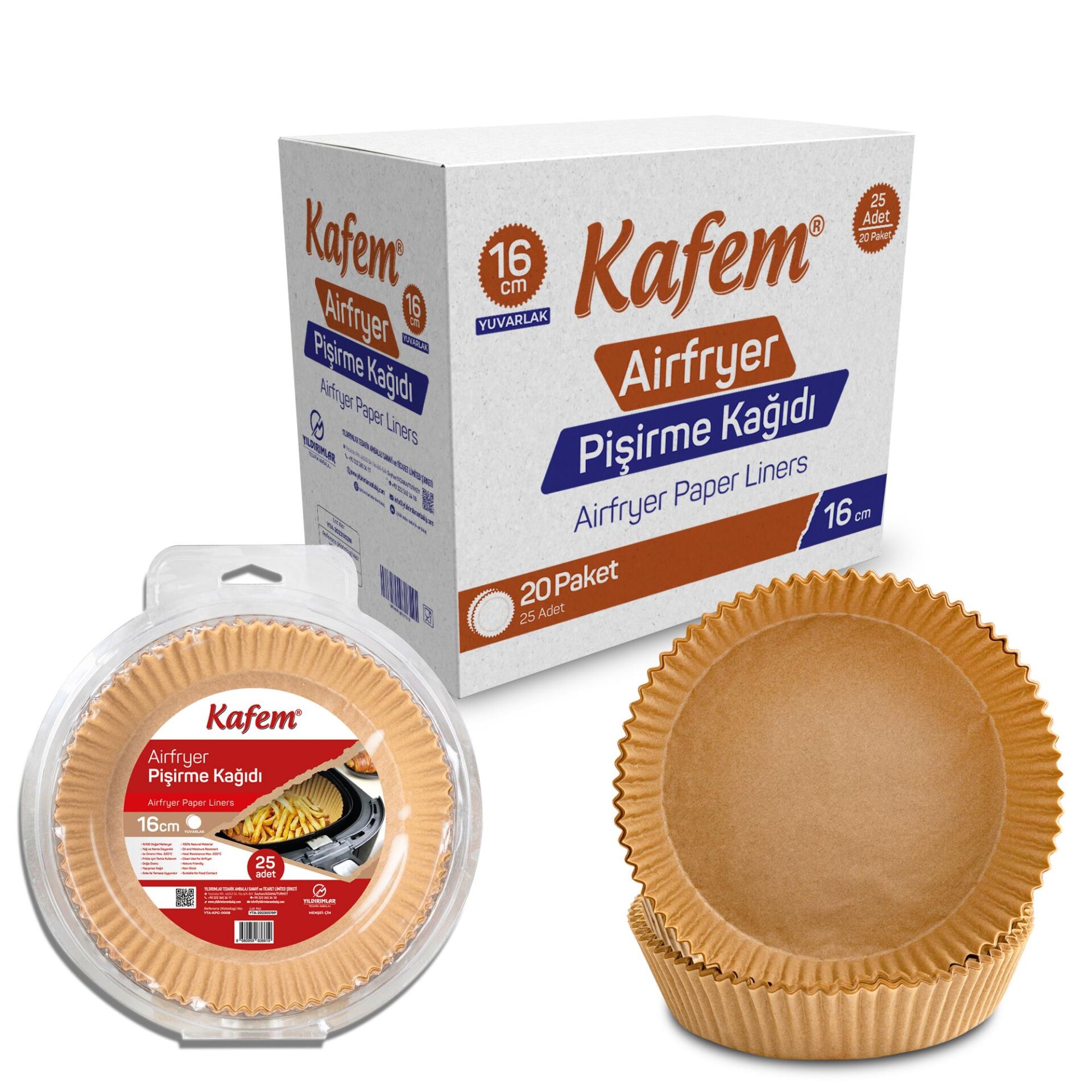 Kafem Airfryer Pişirme Kağıdı Yuvarlak 16cm 25 li x 20 Paket (Koli)