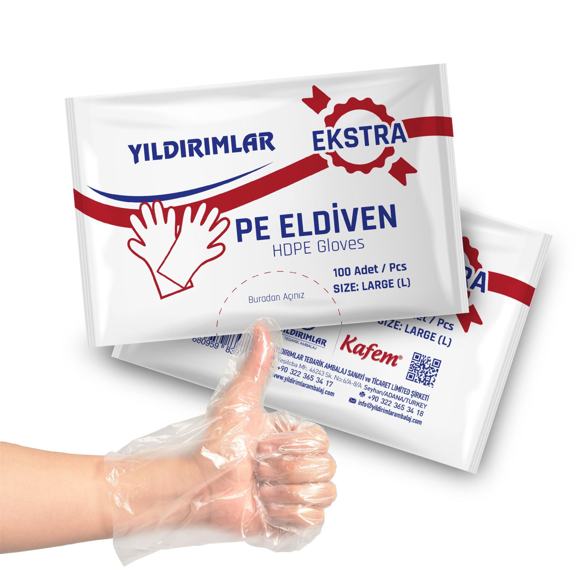 Yıldırımlar PE Extra Tek Kullanımlık Şeffaf Eldiven 100 Lü