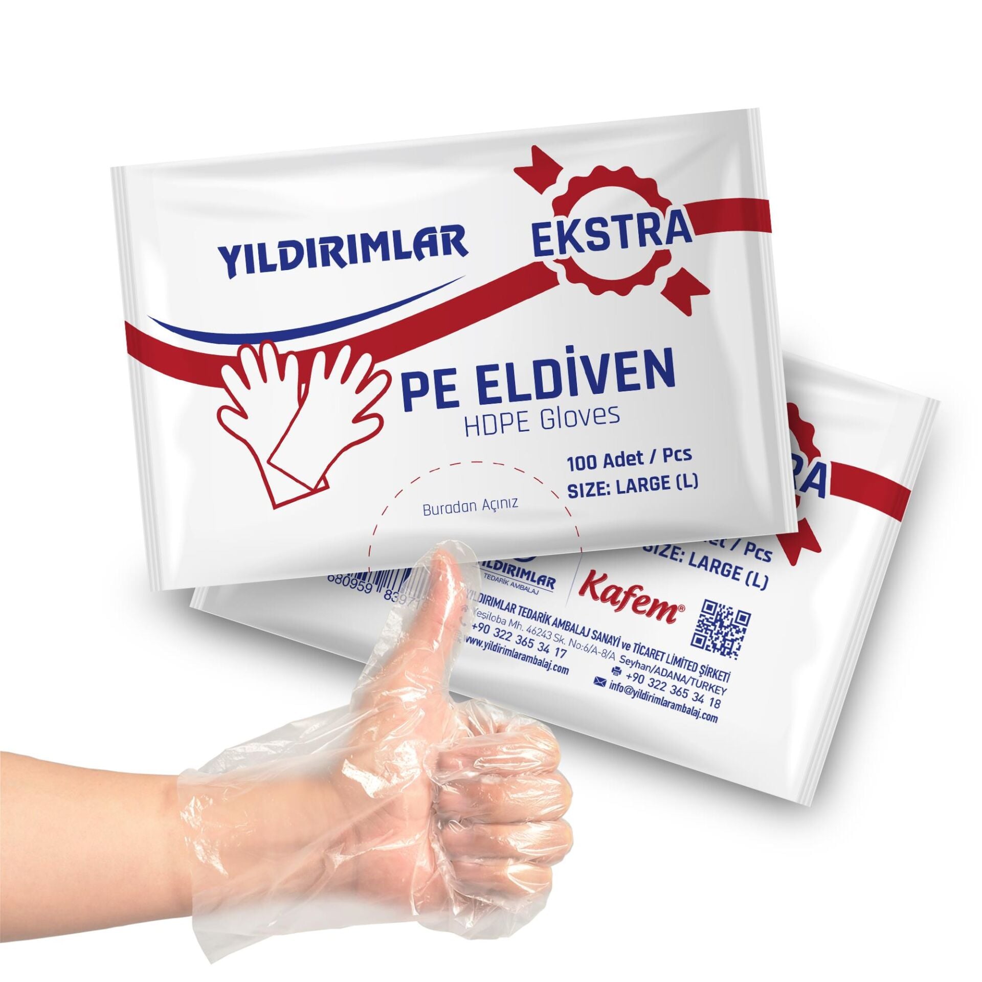 Yıldırımlar PE Extra Tek Kullanımlık Şeffaf Eldiven 100 Lü