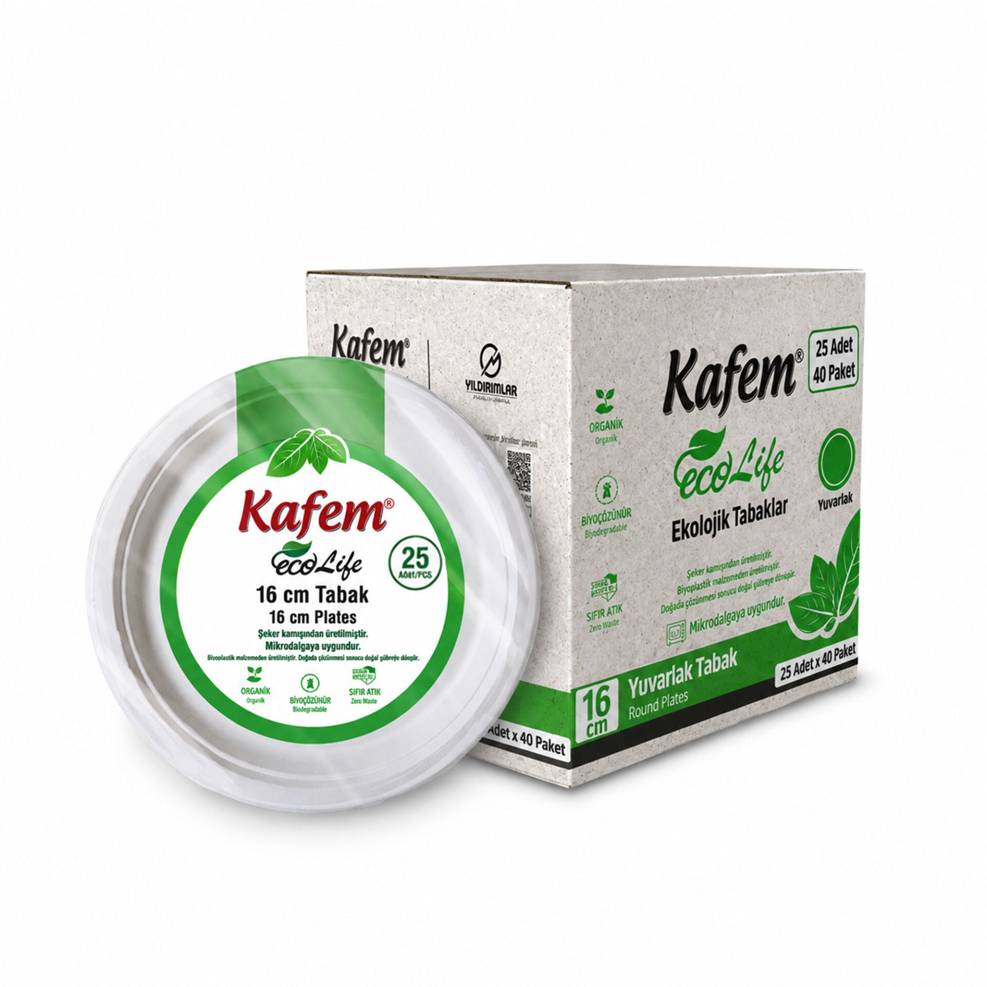 Kafem Ekolojik Karton Tabak 16 cm 25 li X 40 Paket (Koli)