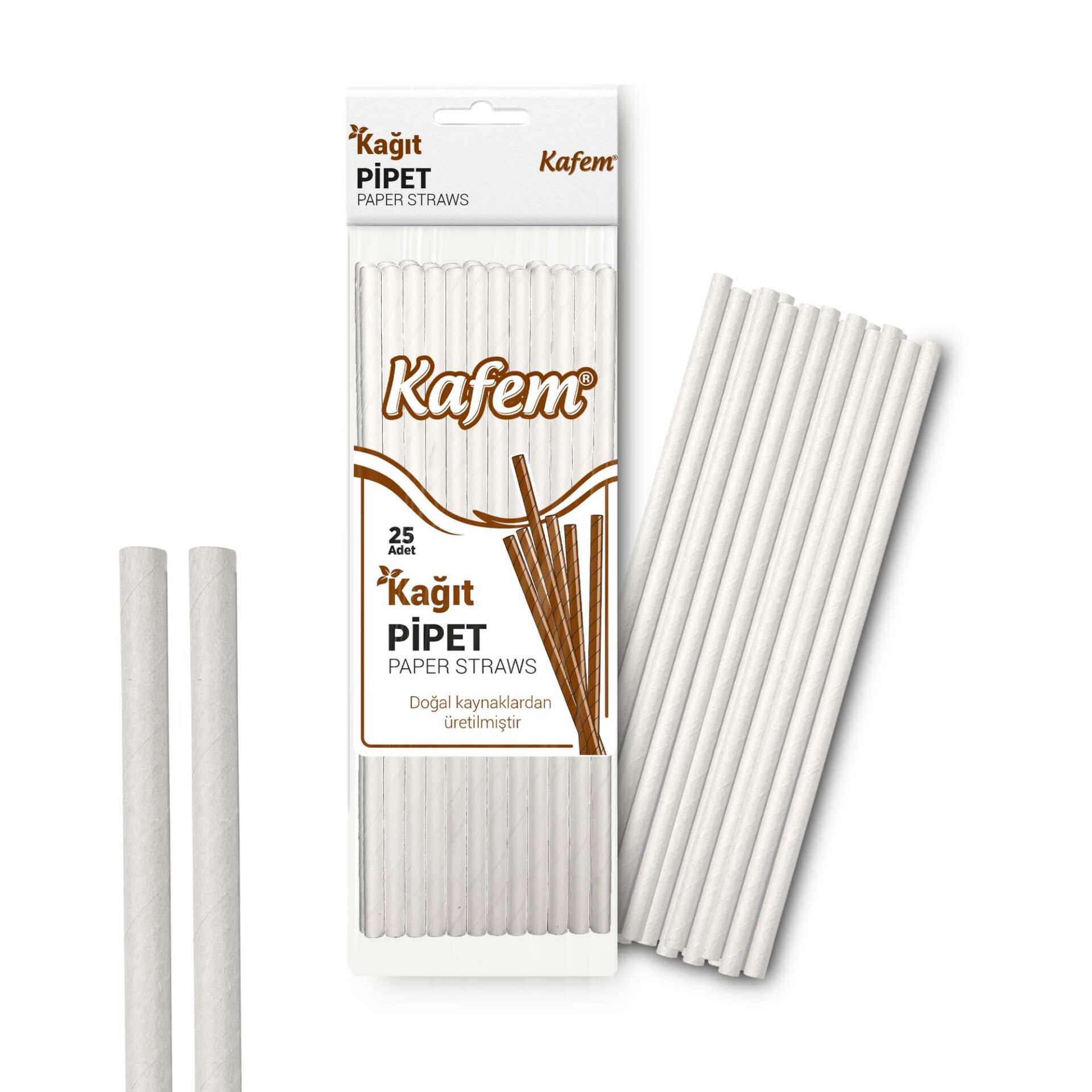 Kafem Beyaz Kağıt Pipet 19,5cm 25li