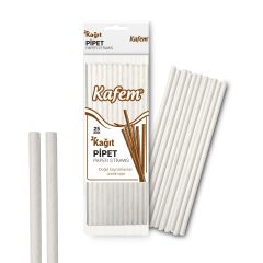 Kafem Beyaz Kağıt Pipet 19,5cm 25li