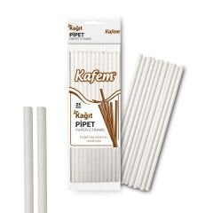 Kafem Beyaz Kağıt Pipet 19,5cm 25li x 10 Paket