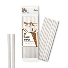 Kafem Beyaz Kağıt Pipet 19,5cm 25li x 10 Paket
