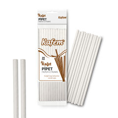 Kafem Beyaz Kağıt Pipet 19,5cm 25li x 10 Paket