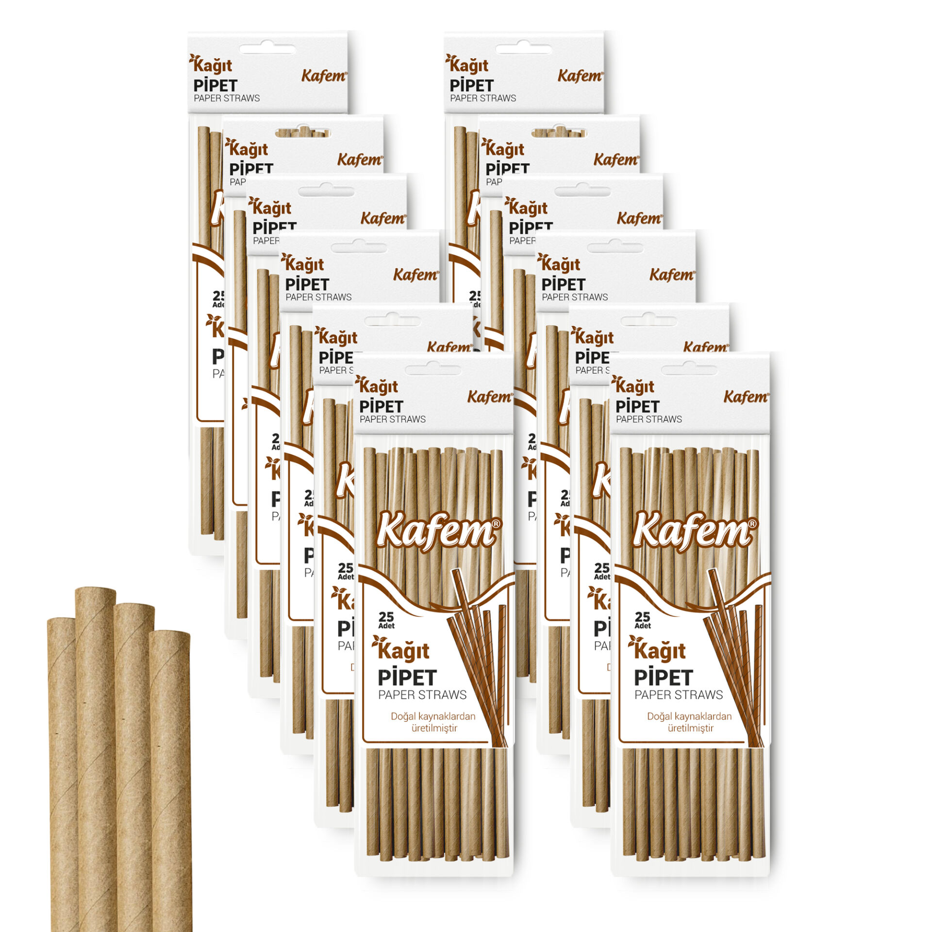 Kafem Kraft Kağıt Pipet 19,5cm 25li x 10 Paket