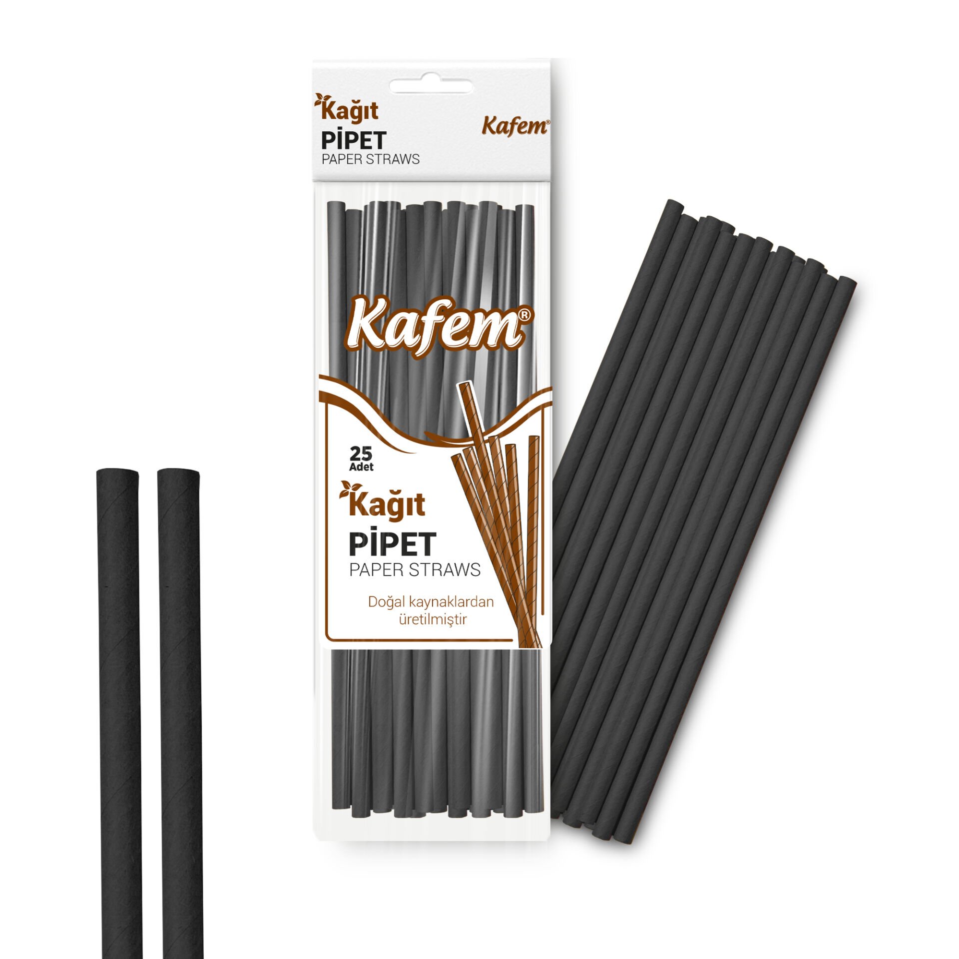 Kafem Siyah Kağıt Pipet 19,5cm 25li