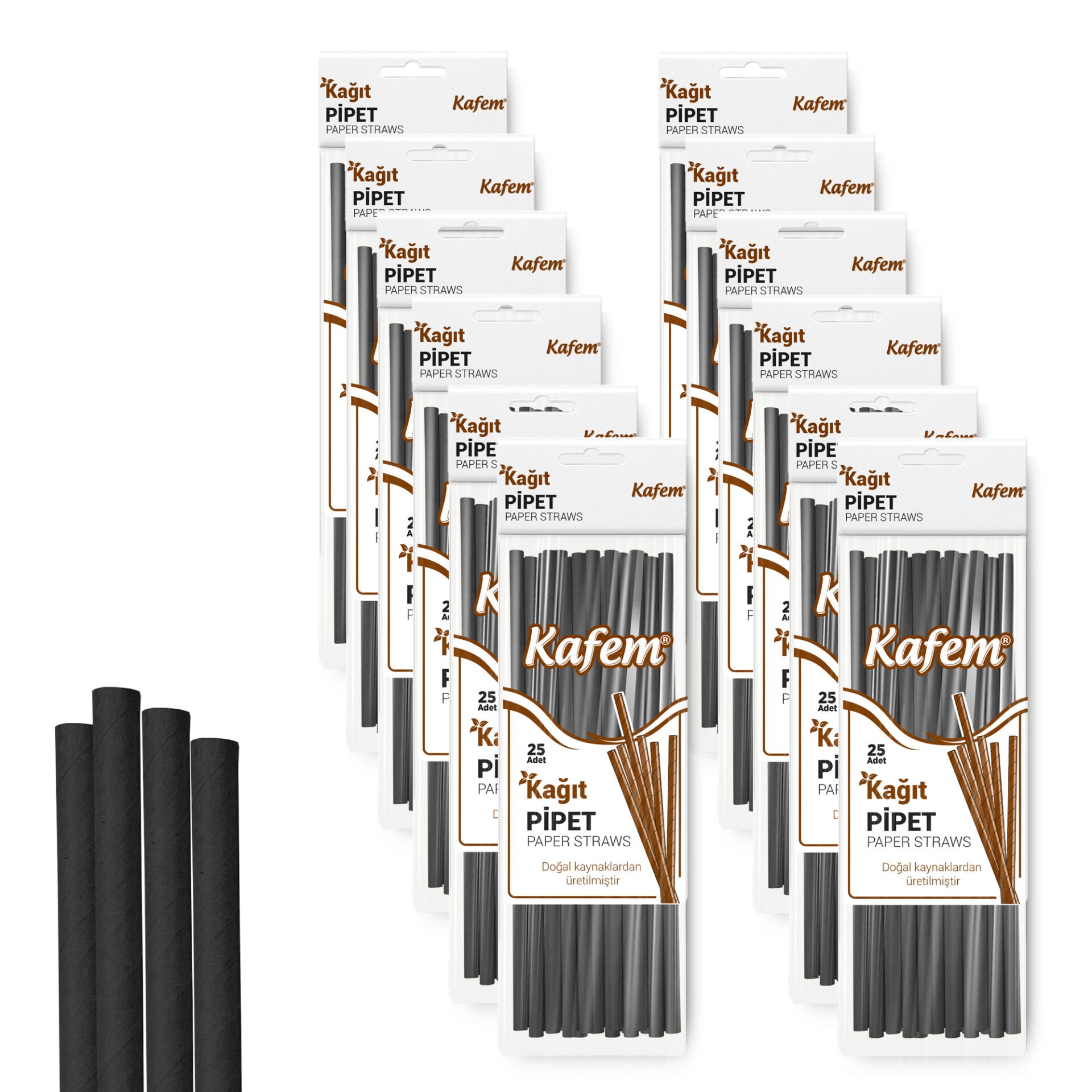Kafem Siyah Kağıt Pipet 19,5cm 25li x 10 Paket