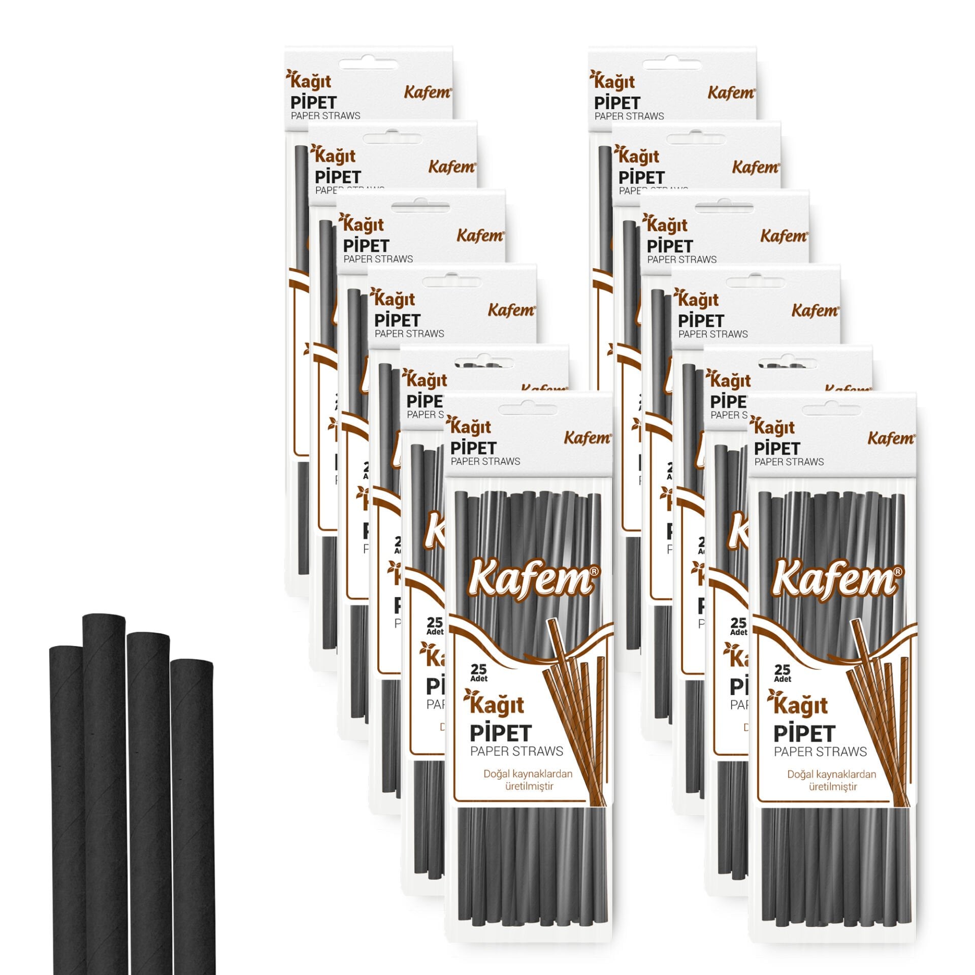 Kafem Siyah Kağıt Pipet 19,5cm 25li x 10 Paket