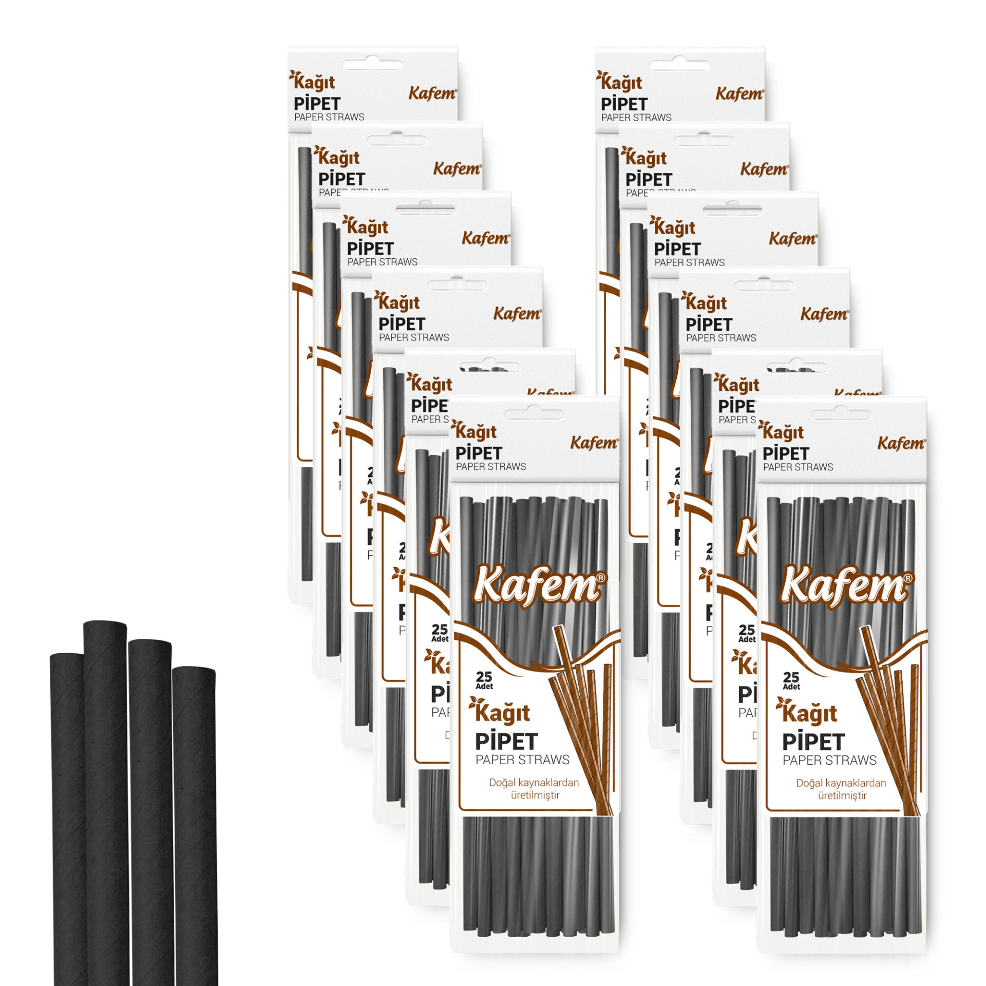 Kafem Siyah Kağıt Pipet 19,5cm 25li x 10 Paket