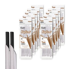 Kafem Sargılı Siyah Kağıt Pipet 19,5cm 25li x 10 Paket