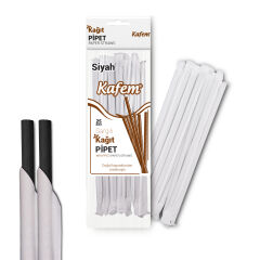 Kafem Sargılı Siyah Kağıt Pipet 19,5cm 25li x 10 Paket