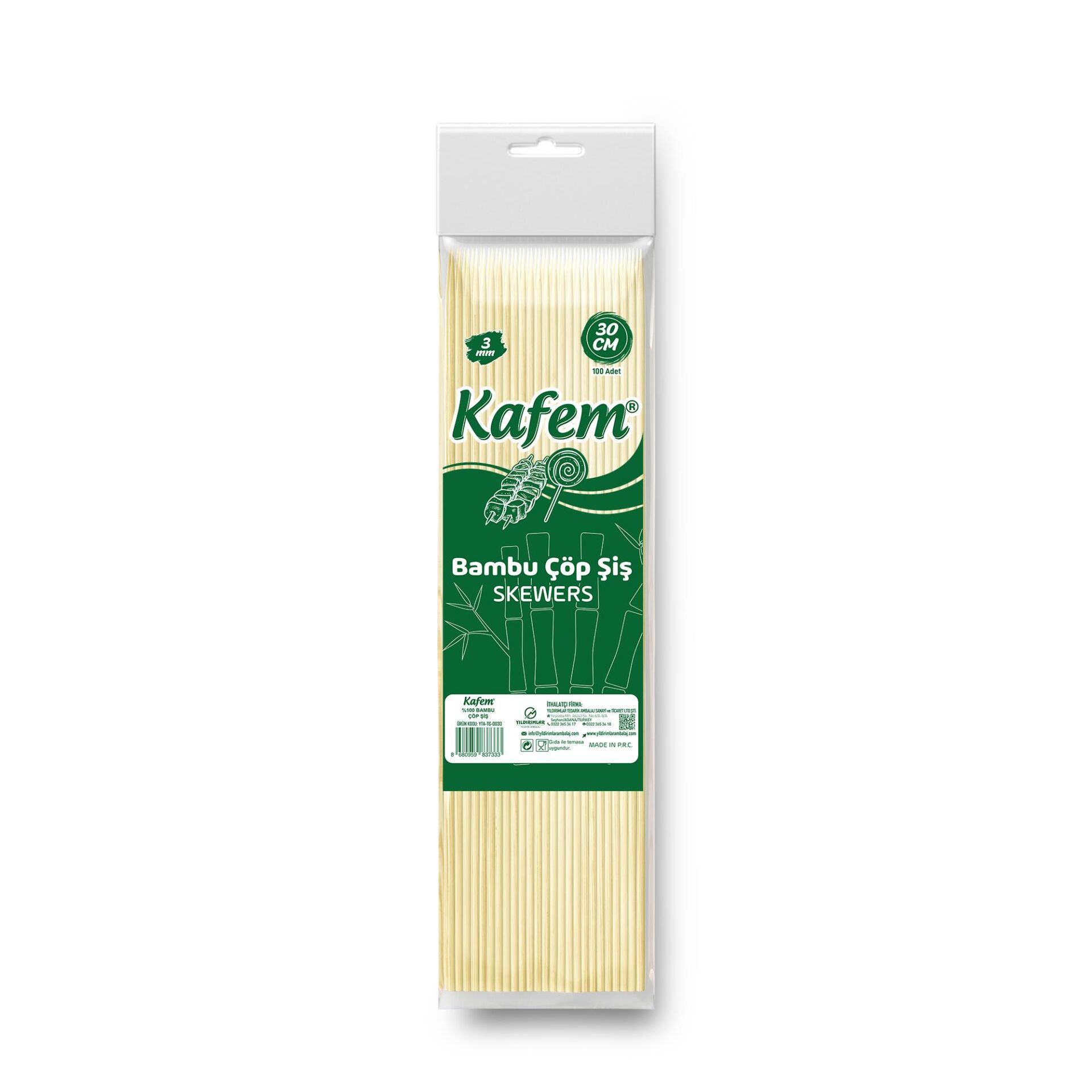 Kafem Bambu Çöp Şiş 30 cm 3 mm 100 Lü