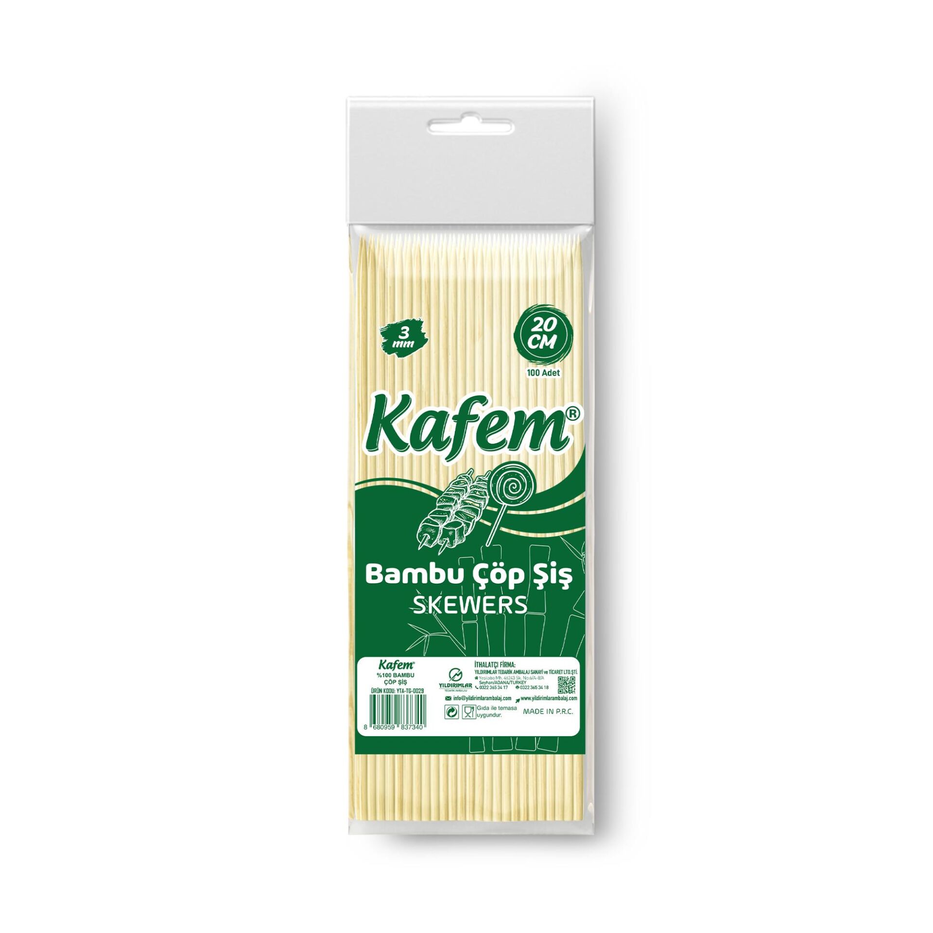 Kafem Bambu Çöp Şiş 20 cm 3 mm 100 Lü