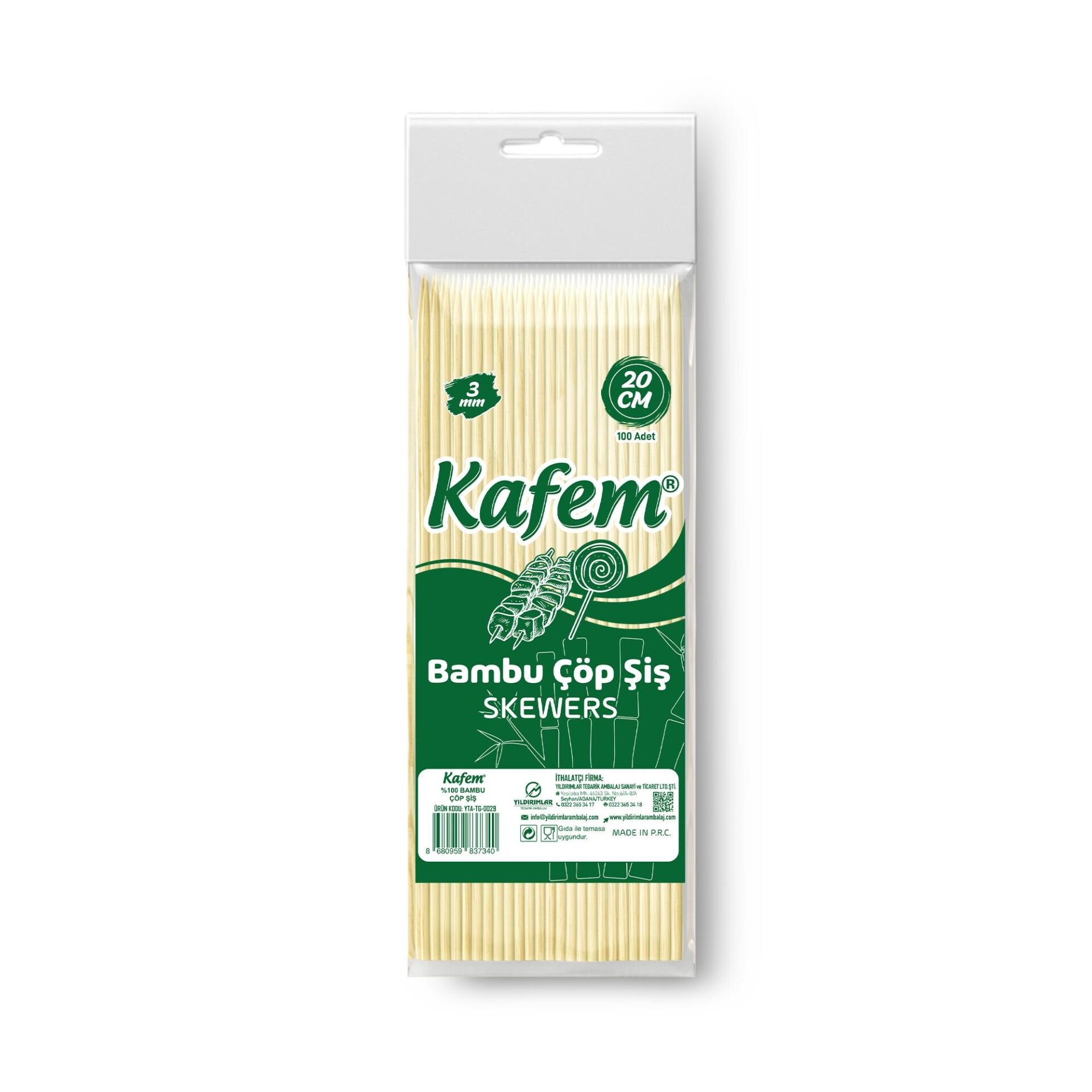 Kafem Bambu Çöp Şiş 20 cm 3 mm 100 Lü