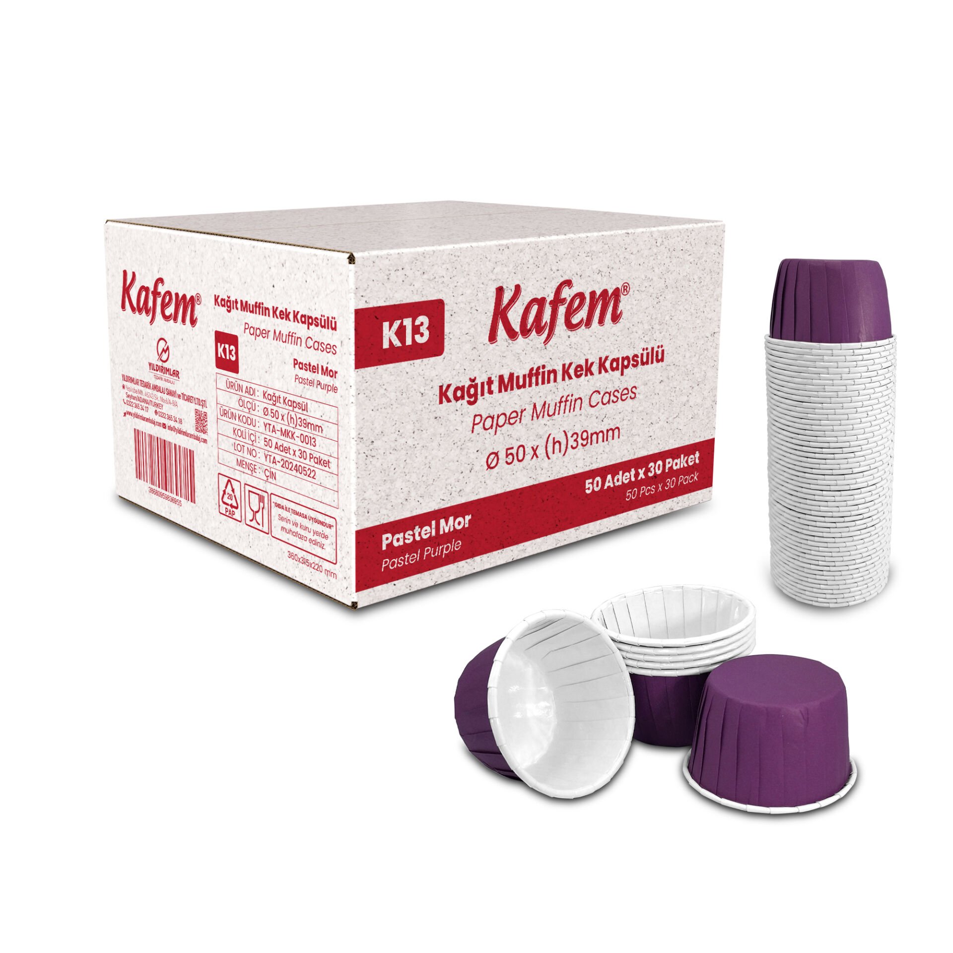 Kafem Mat Mor Muffin Kek Kapsülü 50li X 30 Paket (Koli) - K13