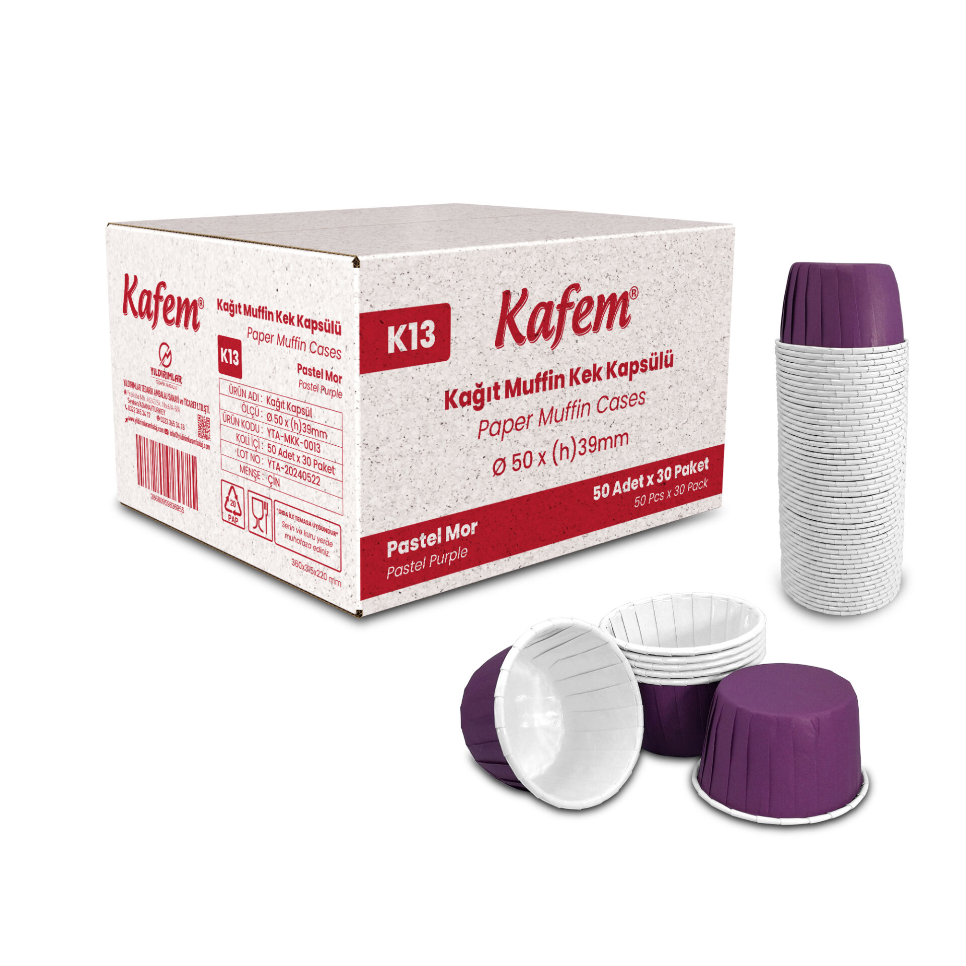 Kafem Mat Mor Muffin Kek Kapsülü 50li X 30 Paket (Koli) - K13