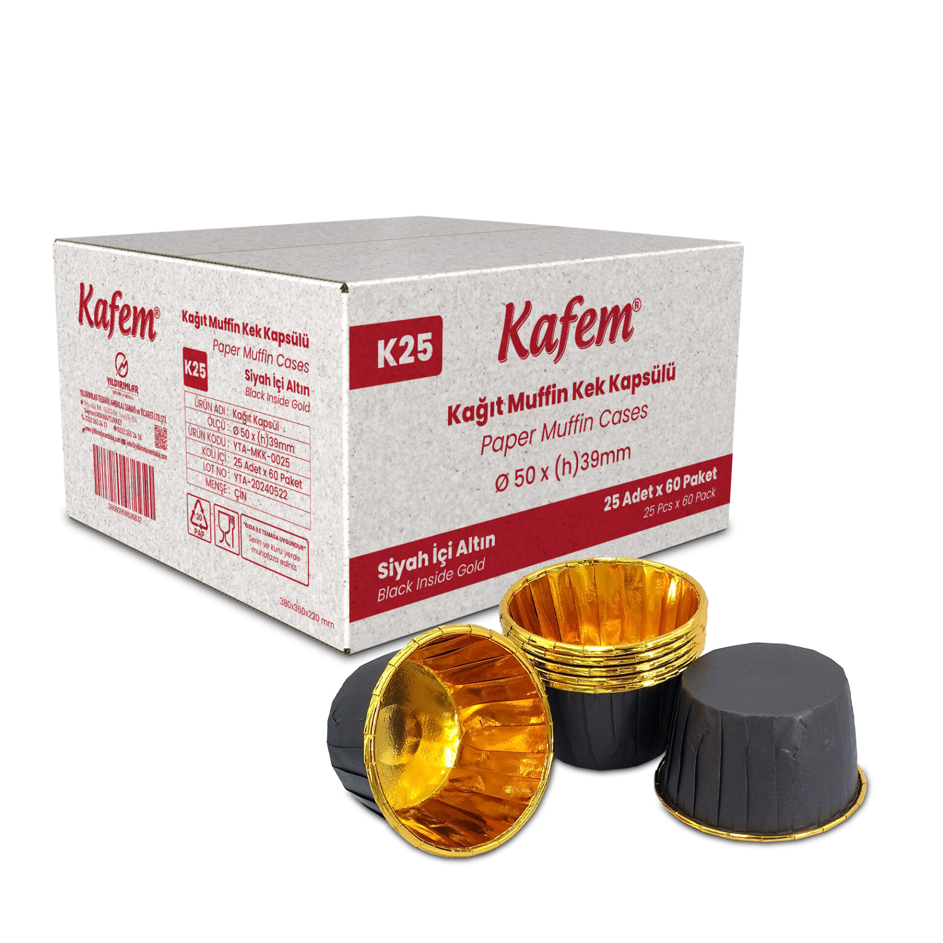 Kafem Muffin Kek Kapsülü Siyah-Altın 25li X 60 Paket (Koli) - K25