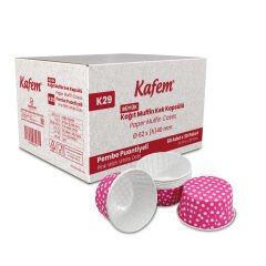 Kafem Muffin Kek Kapsülü Pembe Puantiye Büyük Boy 50li X 30 Paket (Koli) - K29