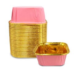 Kafem Muffin Kek Kapsülü Kare Pembe-Altın 25li - K35