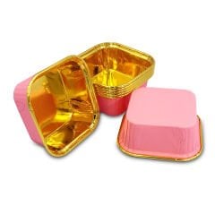 Kafem Muffin Kek Kapsülü Kare Pembe-Altın 25li X 5 Paket - K35