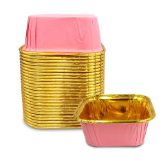 Kafem Muffin Kek Kapsülü Kare Pembe-Altın 25li X 60 Paket (Koli) - K35