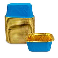 Kafem Muffin Kek Kapsülü Kare Mavi-Altın 25li - K36