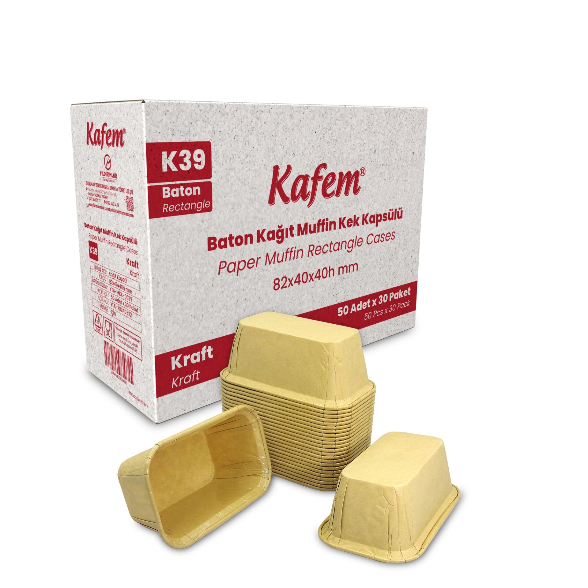 Kafem Muffin Kek Kapsülü Baton Kraft Ekler Boy 50li X 30 Paket (Koli) - K39