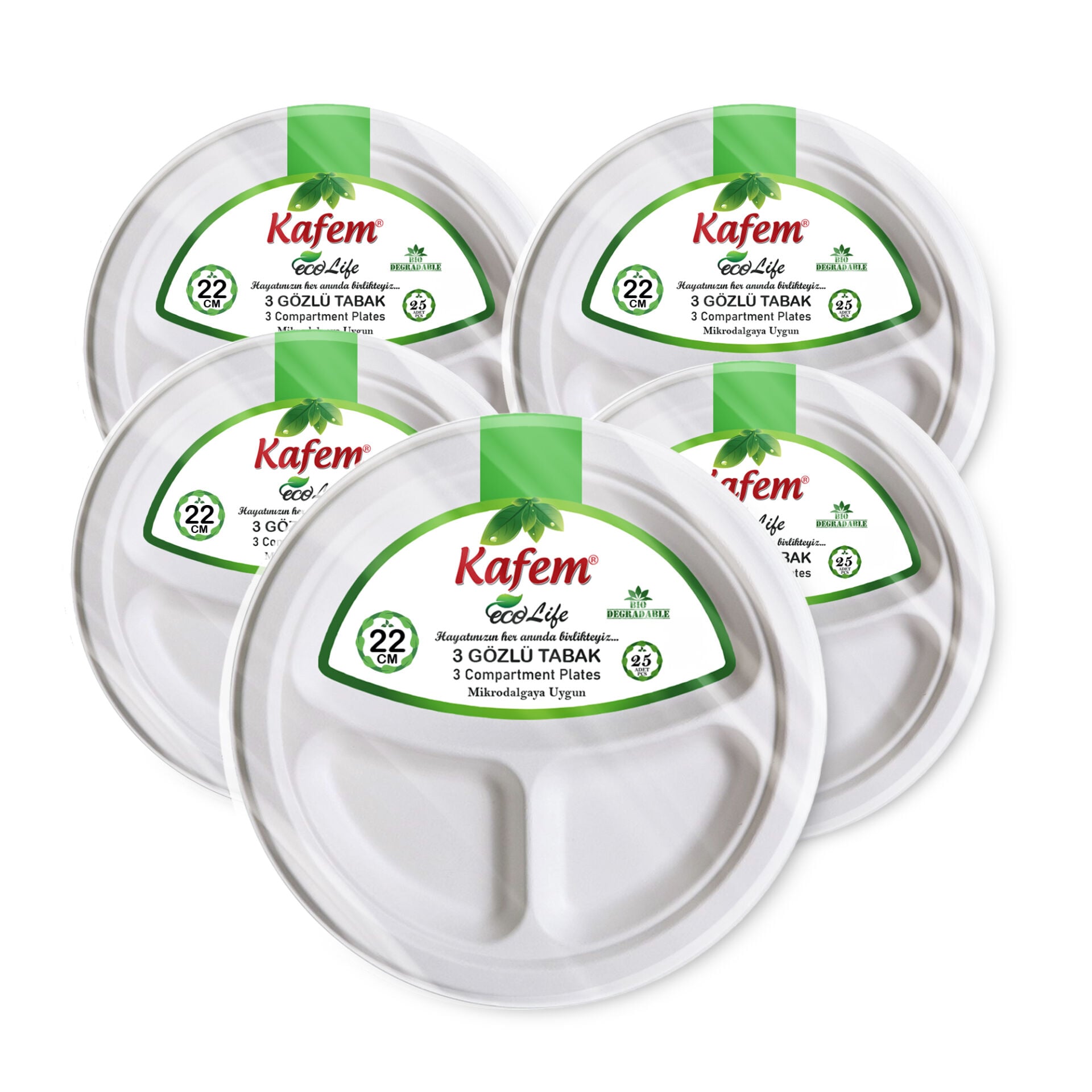 Kafem Ekolojik 3 Gözlü Karton Tabak 22 cm 25 li X 5 Paket