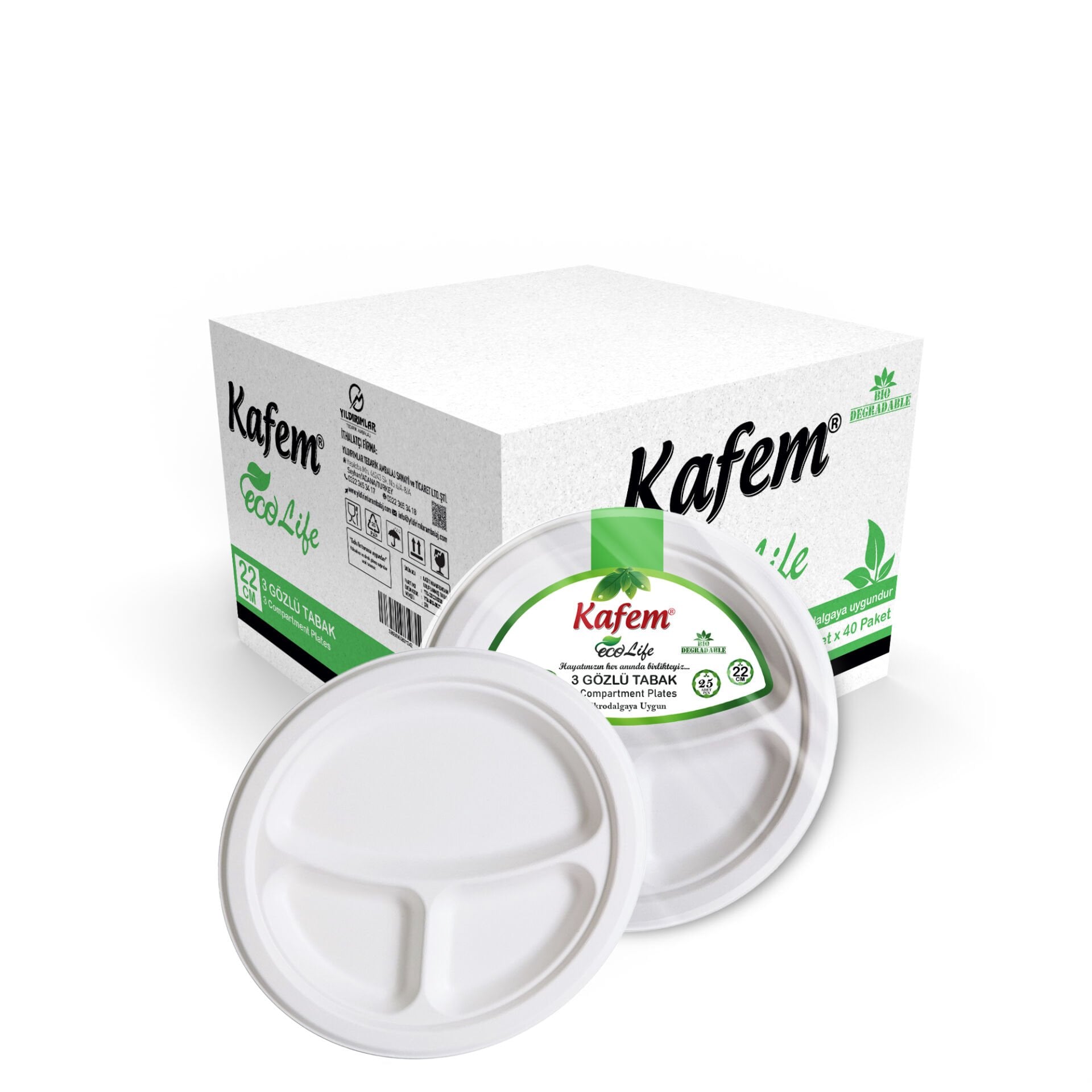 Kafem Ekolojik 3 Gözlü Karton Tabak 22 cm 25 li X 40 Paket (Koli)