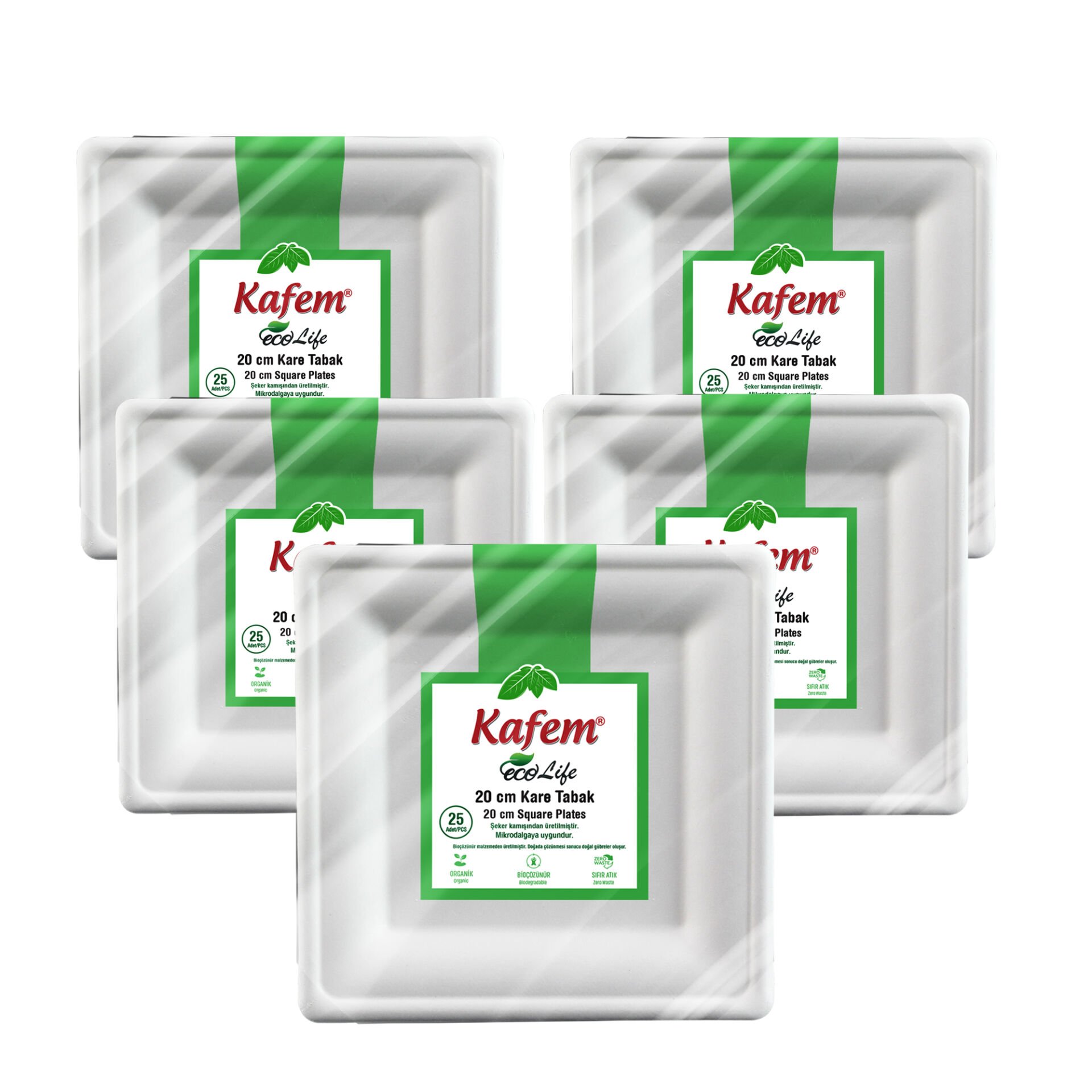Kafem Ekolojik Kare Tabak 20 cm 25 Li X 5 Paket