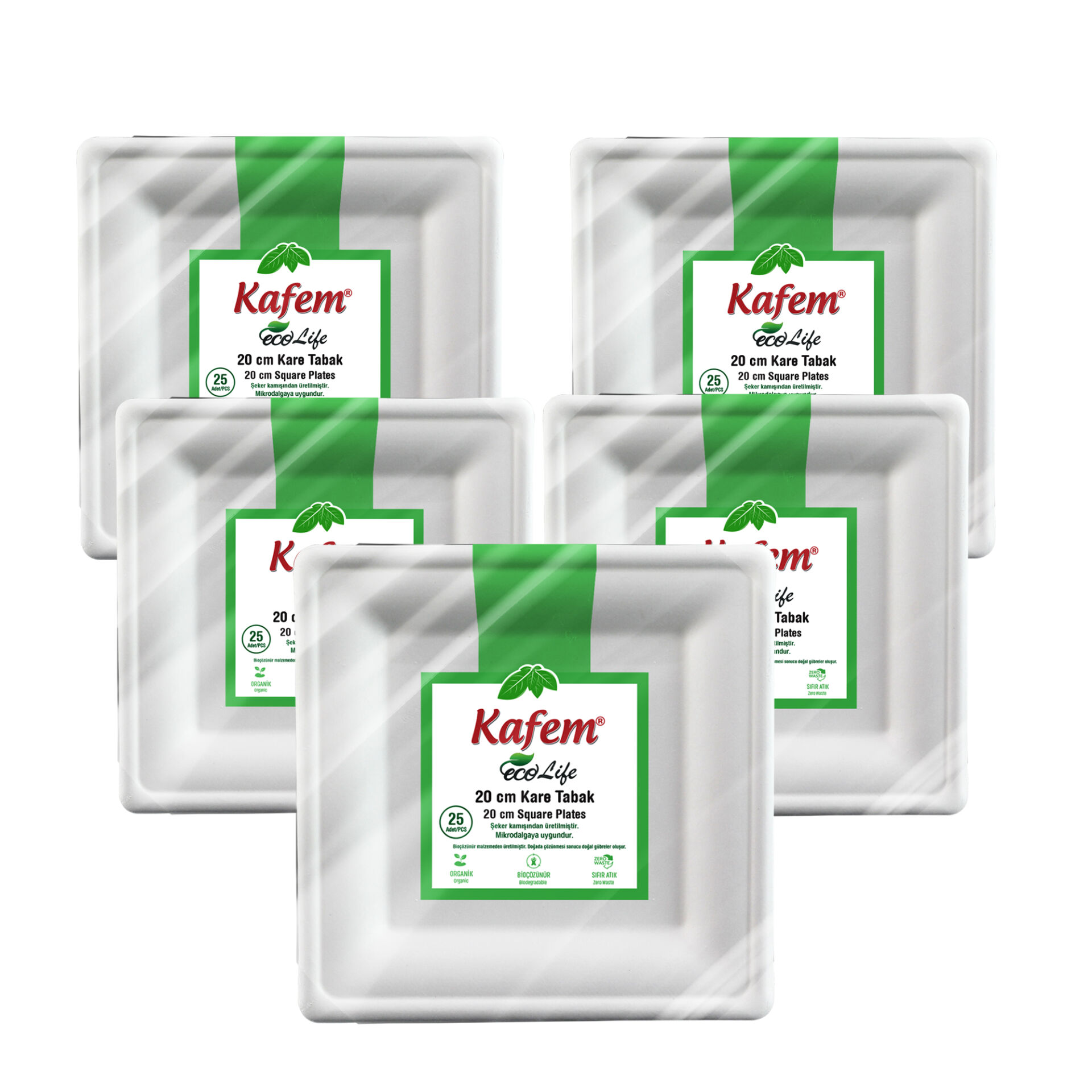 Kafem Ekolojik Kare Tabak 20 cm 25 Li X 5 Paket