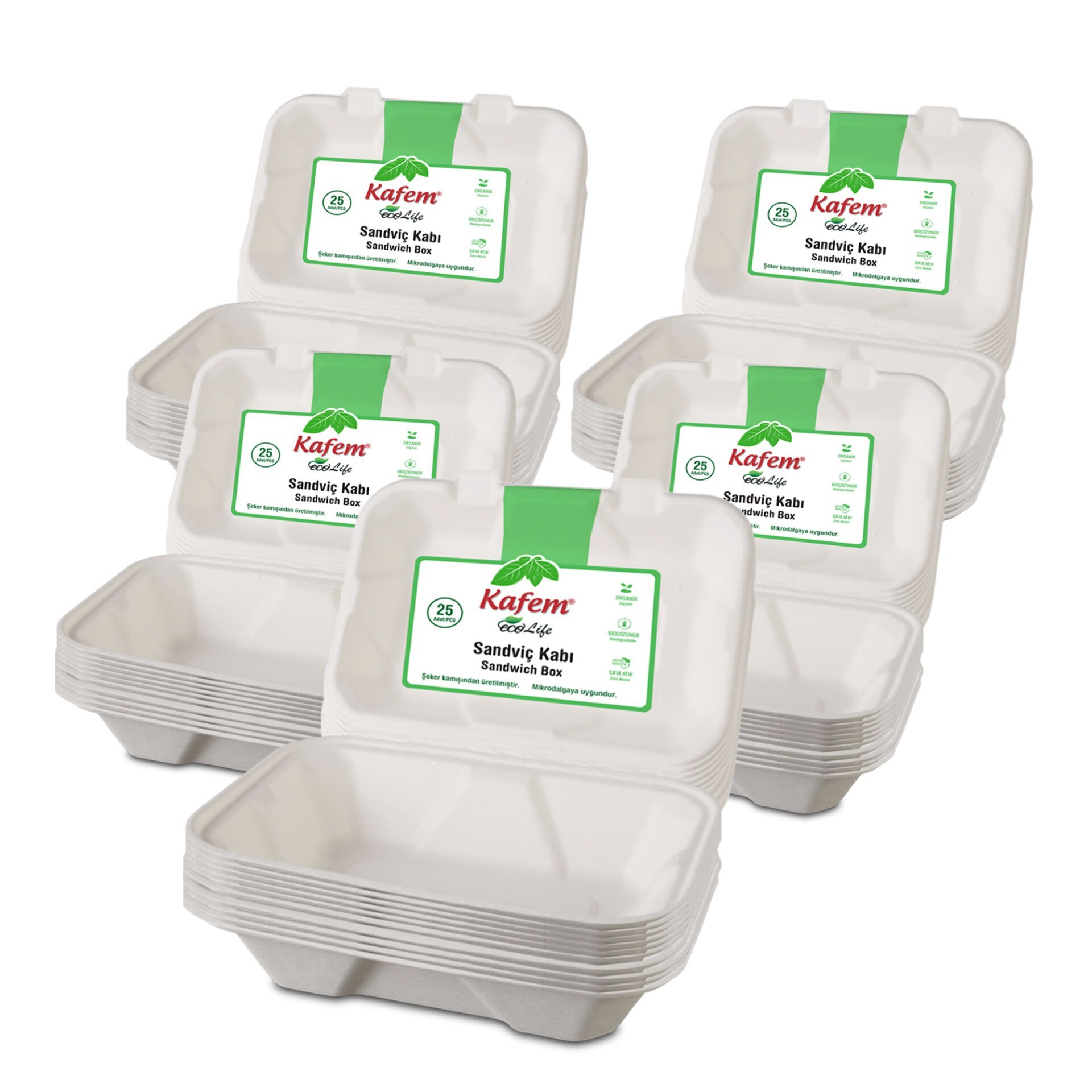Kafem Ekolojik Sandviç Kapaklı Tabak 25 Li X 5 Paket
