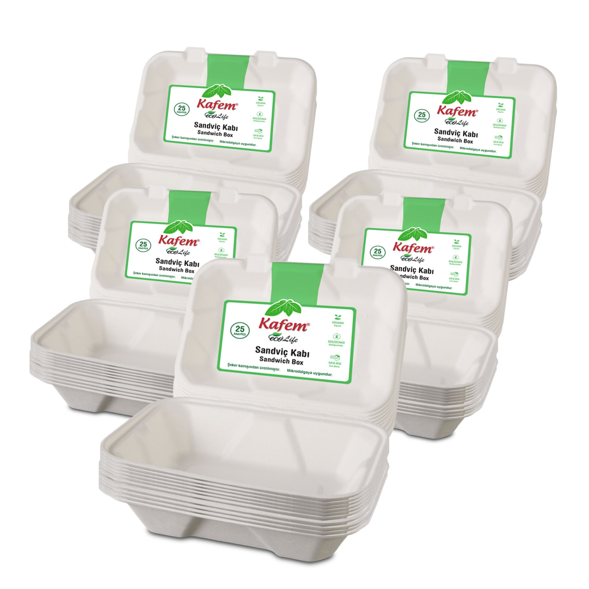 Kafem Ekolojik Sandviç Kapaklı Tabak 25 Li X 5 Paket