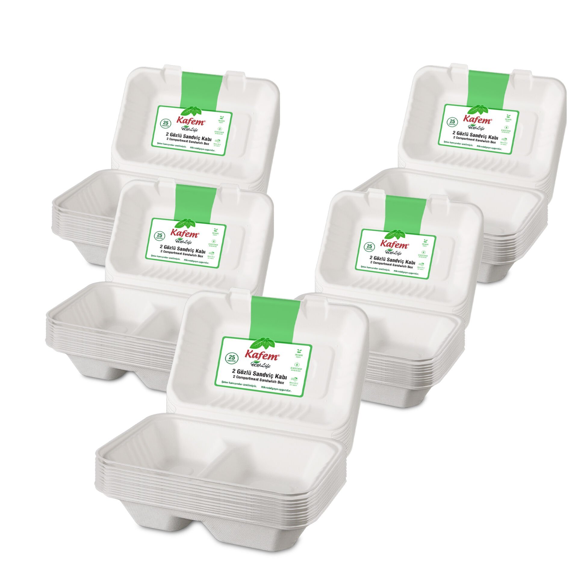 Kafem Ekolojik 2 Göz Kapaklı Karton Tabak 25 li X 5 Paket