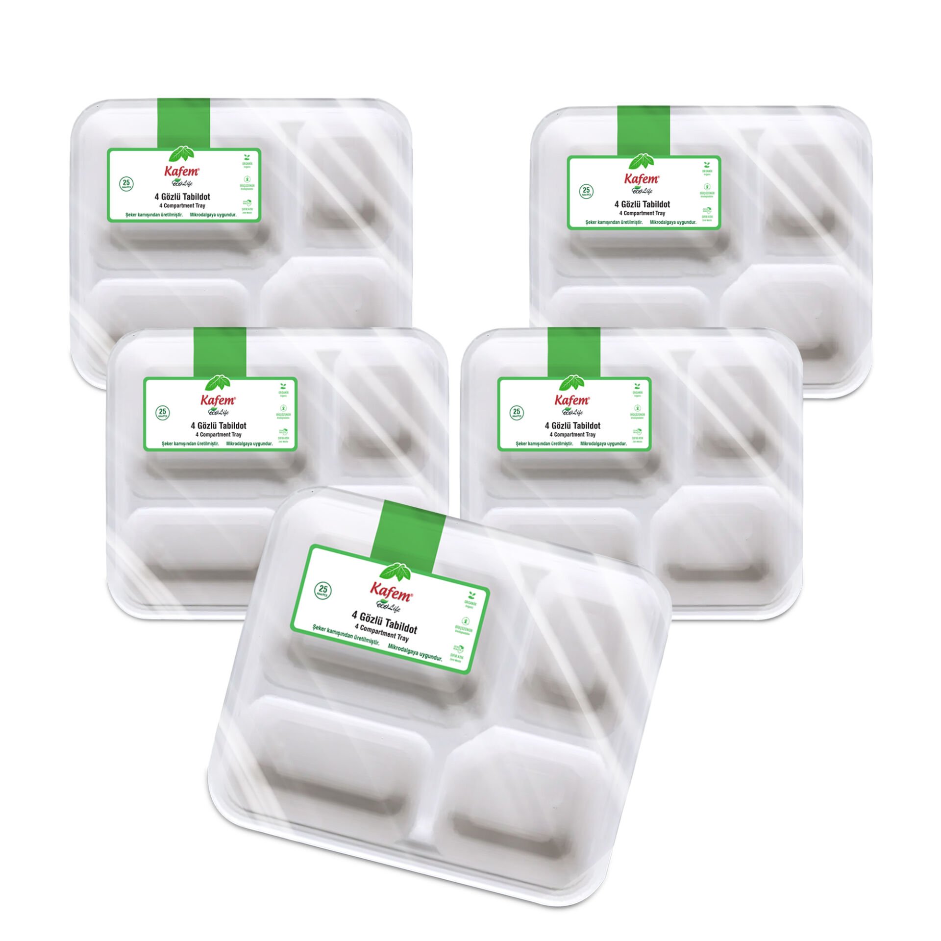 Kafem Ekolojik 4 Göz Tabldot Karton Tabak 25 li X 5 Paket