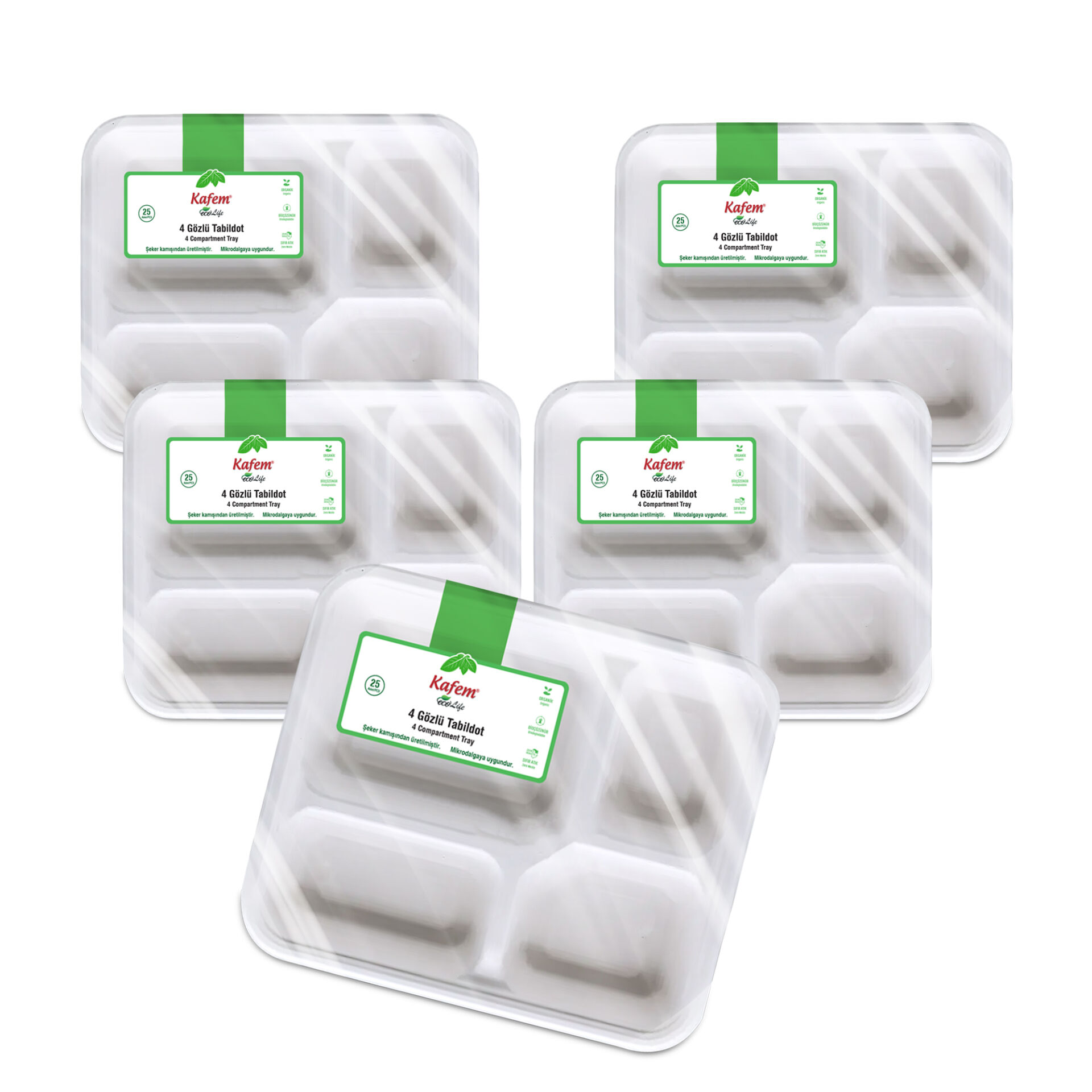 Kafem Ekolojik 4 Göz Tabldot Karton Tabak 25 li X 5 Paket