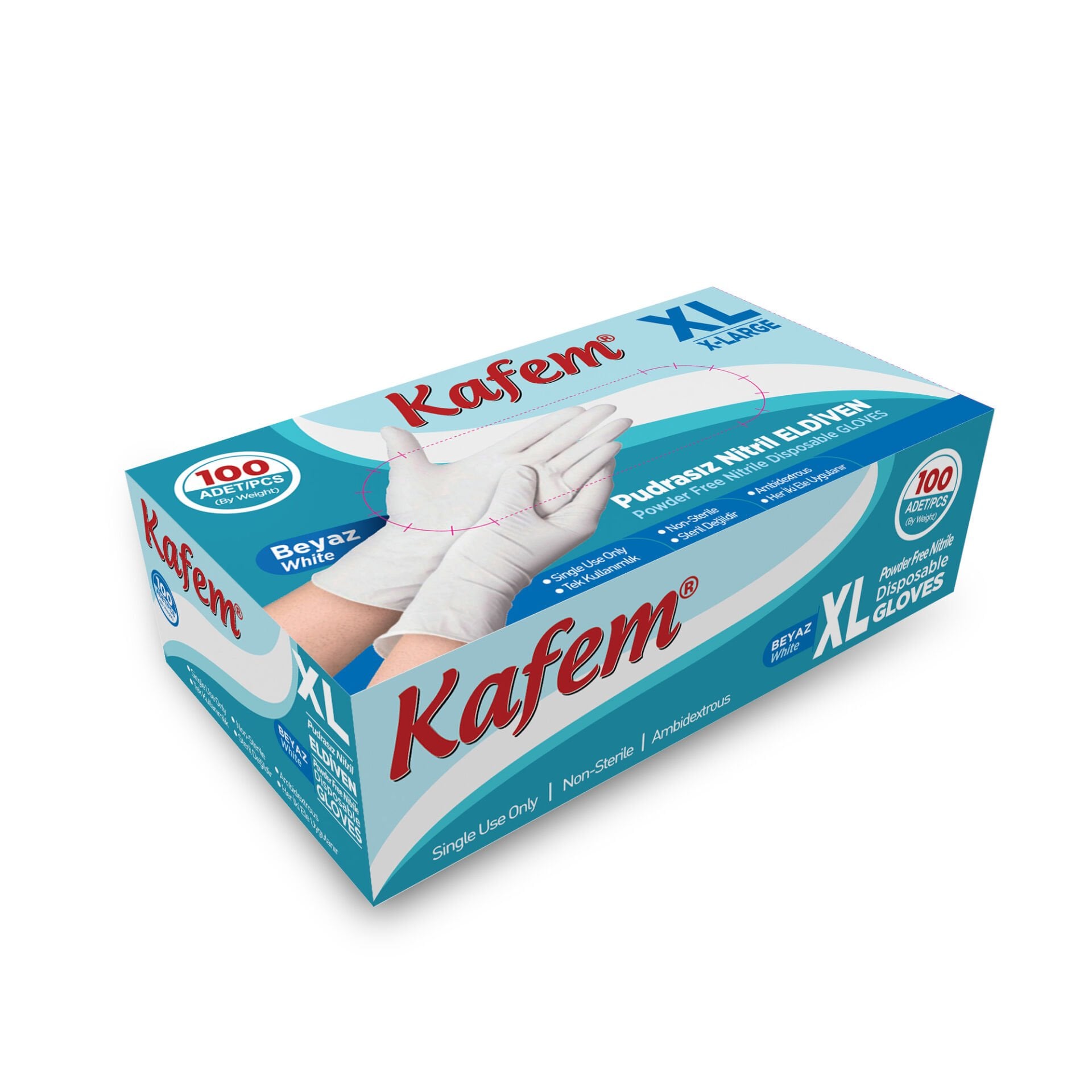 Kafem Beyaz Nitril Eldiven Pudrasız (XL) 100 Lü