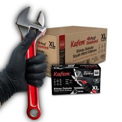 Kafem Prof Dia Ekstra Kalın Siyah Nitril Eldiven Elmas Dokulu XL 50 Adet x 20 Paket - Koli