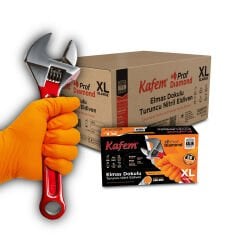 Kafem Prof Dia Ekstra Kalın Turuncu Nitril Eldiven Elmas Dokulu XL 50 Adet x 20 Paket - Koli