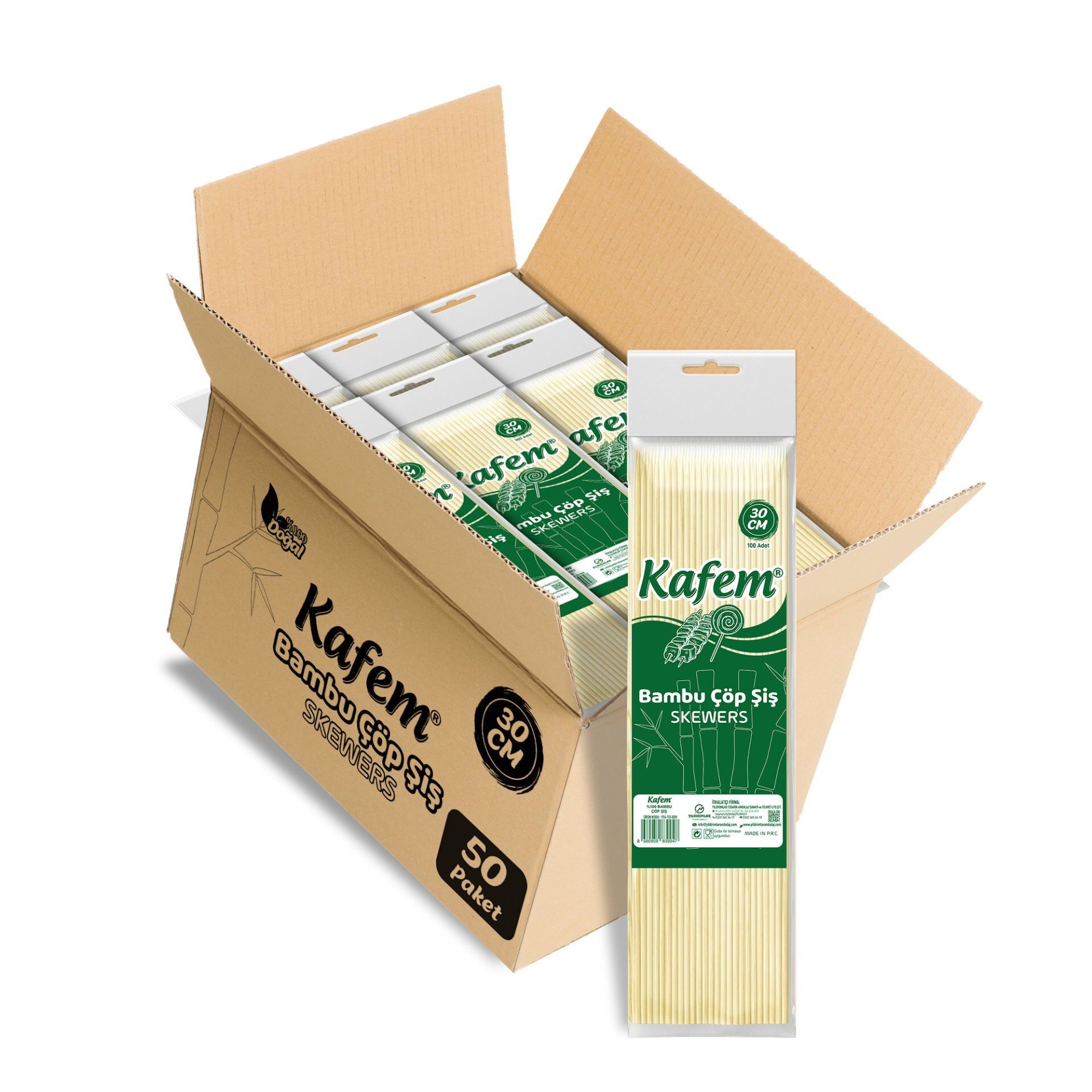 Kafem Bambu Çöp Şiş 30 cm 100 Lü X 50 Paket
