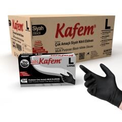Kafem Çok Amaçlı Siyah Nitril Eldiven (L) 100 Lü X 20 Paket (Koli)