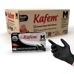 Kafem Siyah Çok Amaçlı Nitril Muayene Eldiveni M Beden 100 Adet X 20 Paket (Koli)