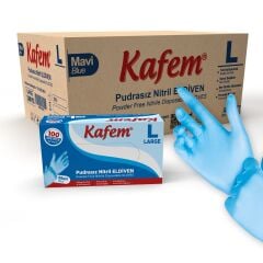 Kafem Mavi Nitril Eldiven Pudrasız (L) 100 Lü X 20 Paket (Koli)