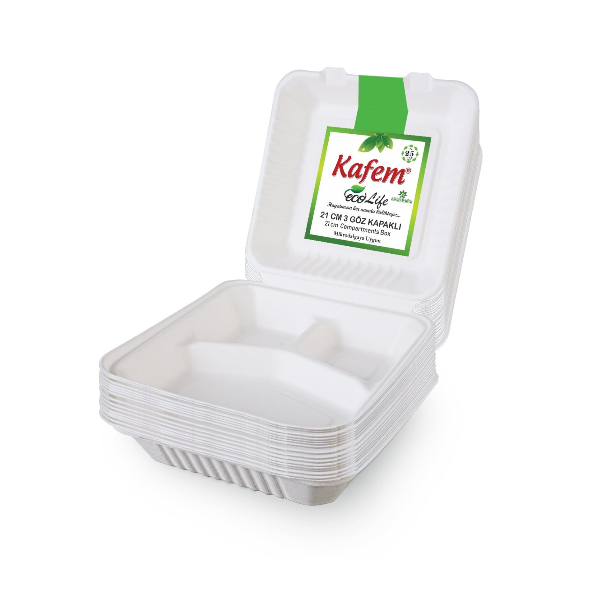 Kafem Ekolojik 3 Göz Kapaklı Karton Tabak 25 Adet