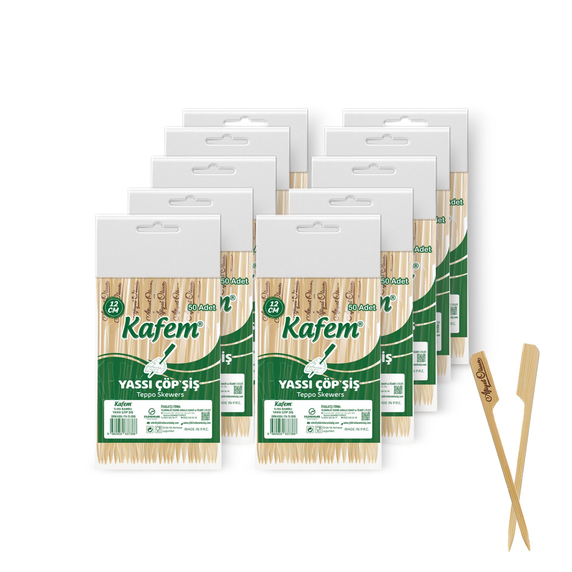 Kafem Yassı Çöp Şiş - Sunum Kürdanı 12 cm 50 Li x 10 Paket