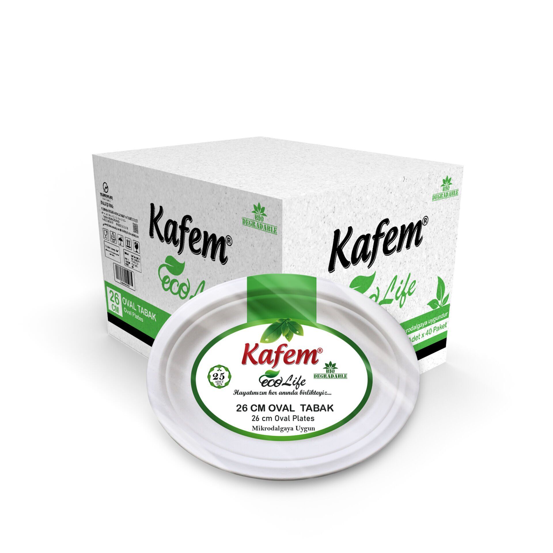 Kafem Ekolojik Karton Oval Tabak 26 cm 25 Li X 40 Paket (Koli)