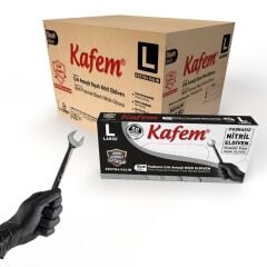 Kafem Siyah Nitril Eldiven Pudrasız Ekstra Kalın (L) 50 Lİ X 20 Paket