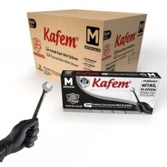 Kafem Siyah Nitril Eldiven Pudrasız Ekstra Kalın (M) 50 Lİ X 20 Paket